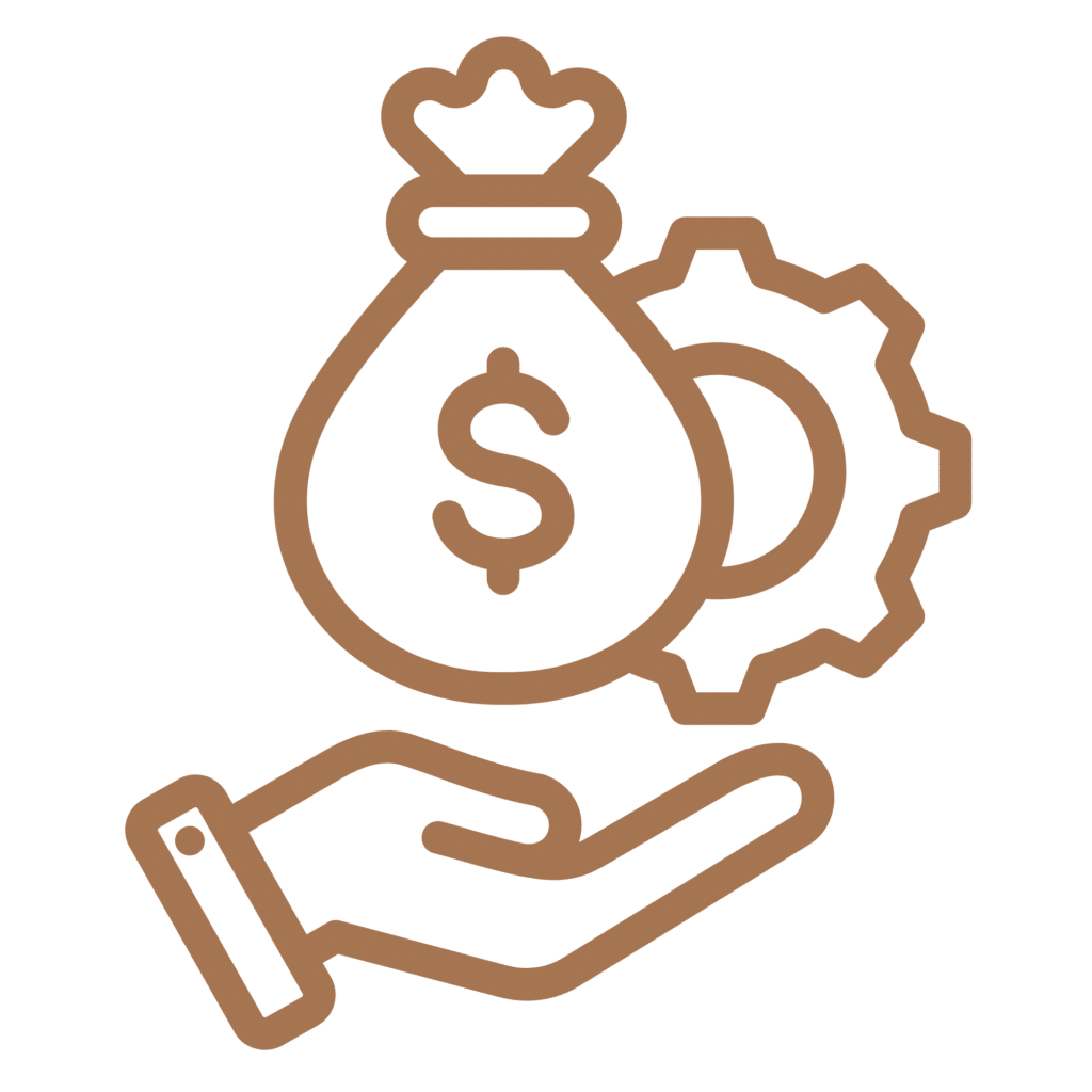 Hand holding money and a geaar Icon